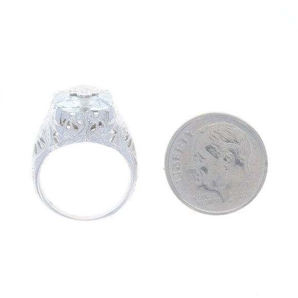 White Gold Phi Gamma Delta Ring 10k Aquamarine Rectangular Mixed FIJI Fraternity - Picture 5 of 5